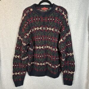Vintage sweater mens large stone haven cotton pullover knit green 90s